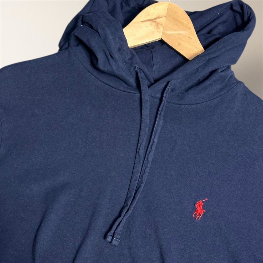 Polo Ralph Lauren Mens Small Navy Cotton Lightweight Pullover Hoodie‎ Red Pony